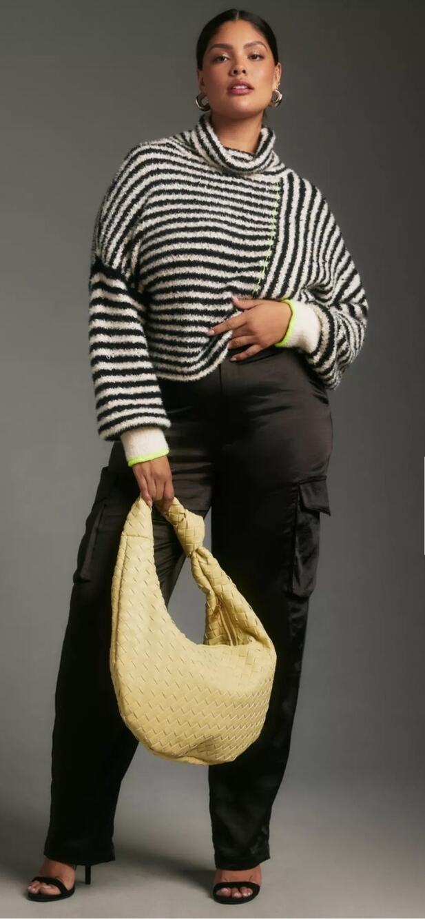 5948)Runway 7 Illusion Cozy Stripe Turtleneck Sweater 3X